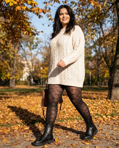 Glamory - 70 den punčocháče neprůhledné plus size s diamantovým vzorem a matným efektem