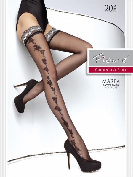 Fiore - Floral pattern hold ups with beautiful lace top Marea 20 denier