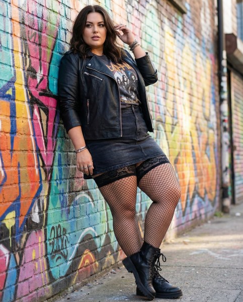 Glamory - Elegantní punčocháče plus size síťované samodržící