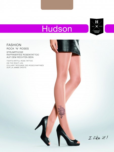 Hudson - Trendy tetování efekt punčochové kalhoty s růžovým potiskem