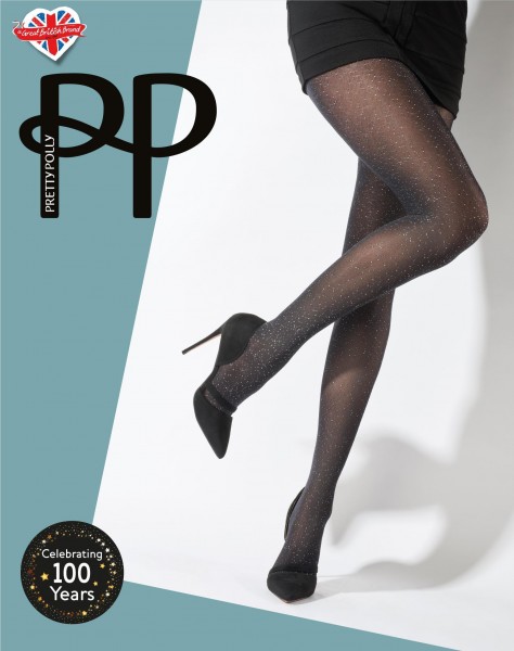 Pretty Polly Scatter Print - Neprůhledné punčochové kalhoty s třpytivým stříbrným potiskem s drobnými tečkami