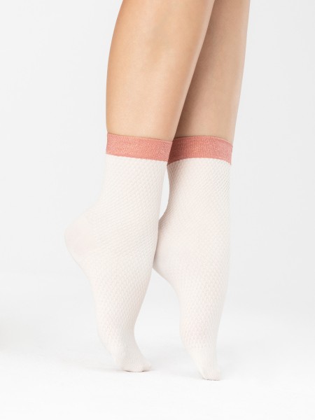 Fiore - Neprůhledné vzorované ponožky s lurexovou manžetou