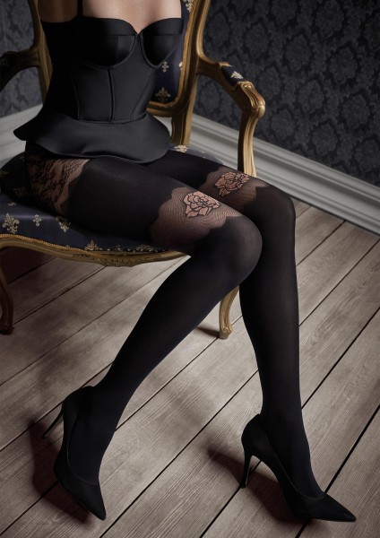 Patrizia Gucci for Marilyn - Mock hold up tights adorned with a glitter flower pattern and lace top